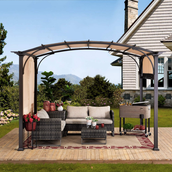 9.5x11 Steel Arched Pergola with 2-Tone Adjustable Shade