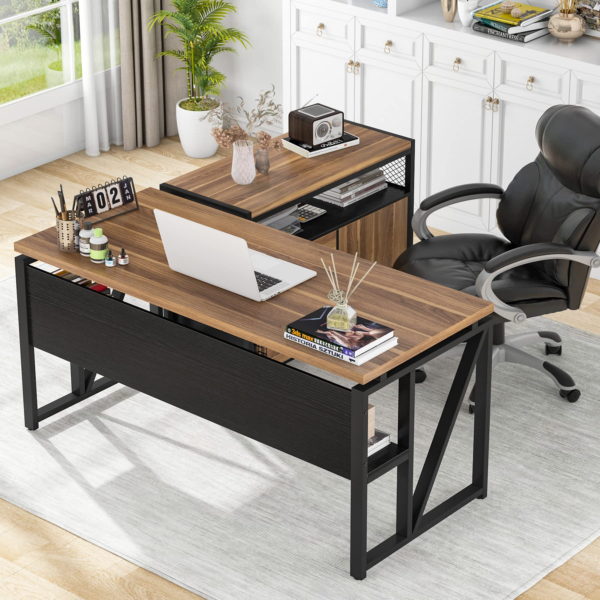 L Shaped Desk with Drawer Cabinet