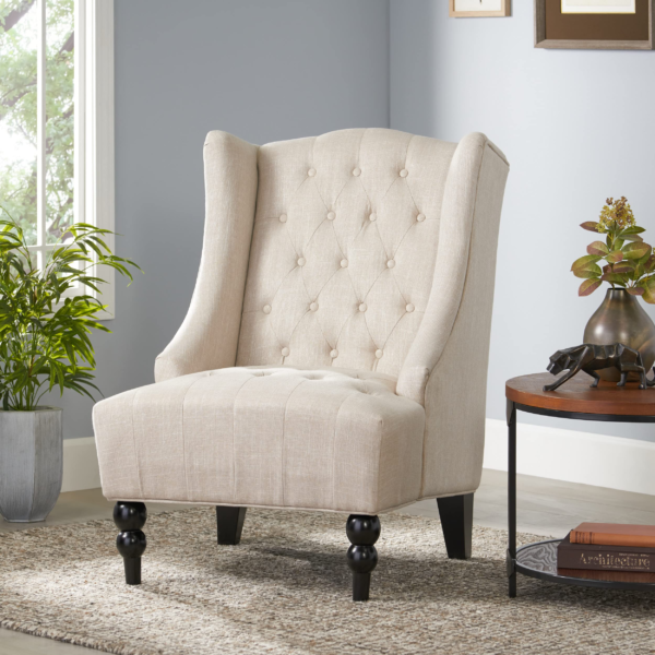 Great Deal Furniture Clarice Tall Wingback Tufted Fabric Accent