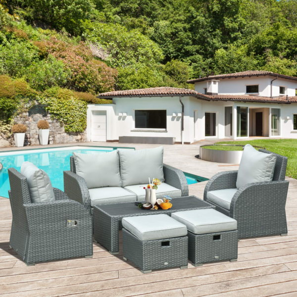 6-PCs Patio Furniture Set Wicker Sofa Set with Tea Table Gas